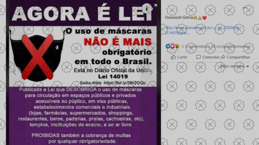 É falso que uso de máscaras deixou de ser obrigatório no Brasil