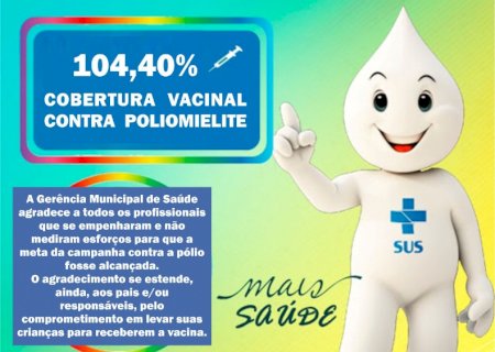 Novo Horizonte do Sul atinge mais de 100% da meta de vacinação contra Poliomielite