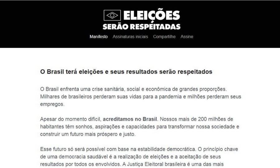 Após ataques de Bolsonaro, empresários e intelectuais lançam manifesto de apoio ao processo eleitoral