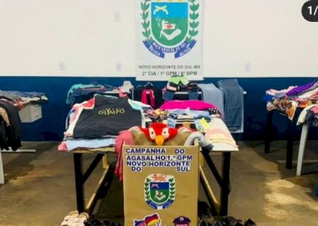 PM de Novo Horizonte do Sul realizou a doação de roupas e agasalhos às famílias do município referente à Campanha do Agasalho 2023 realizada em toda a área do 8º Batalhão de Polícia Militar.