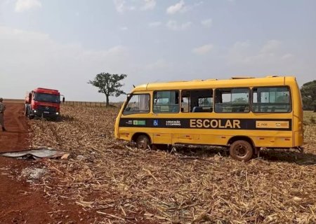 Ônibus escolar tomba em estrada de terra e 14 crianças ficam feridas.