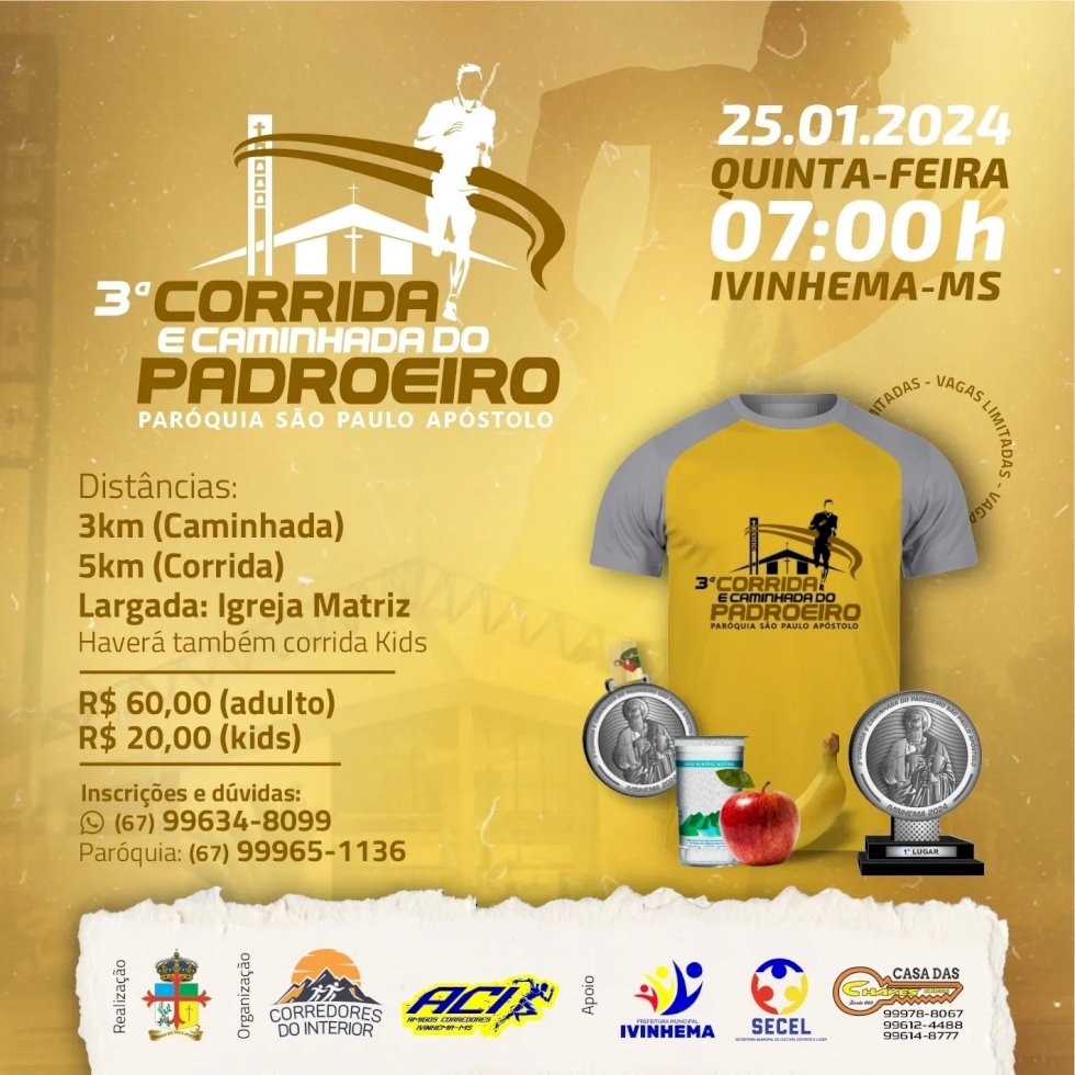 Ivinhema - 3ª Corrida e Caminhada do Padroeiro será realizada no feriado do dia 25 de janeiro