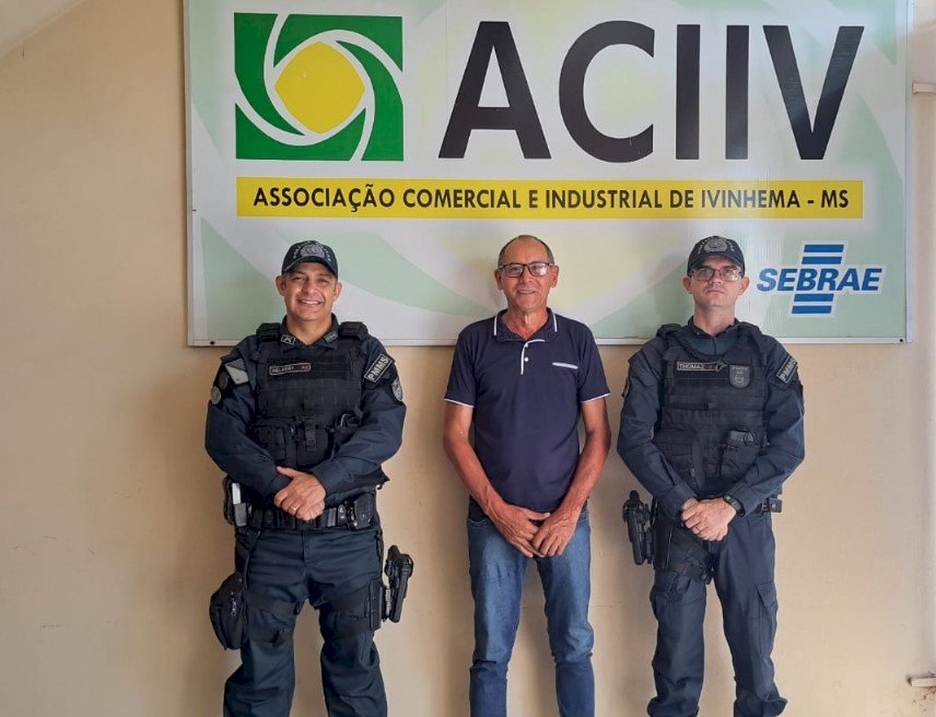 Ivinhema - Presidente da ACIIV recebe visita de Coronel do CPA-5, e o novo Comandante da PM de Ivinhema