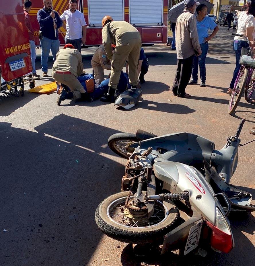 Ivinhema - Acidente envolvendo moto e carro deixa uma vitima com fratura na perna