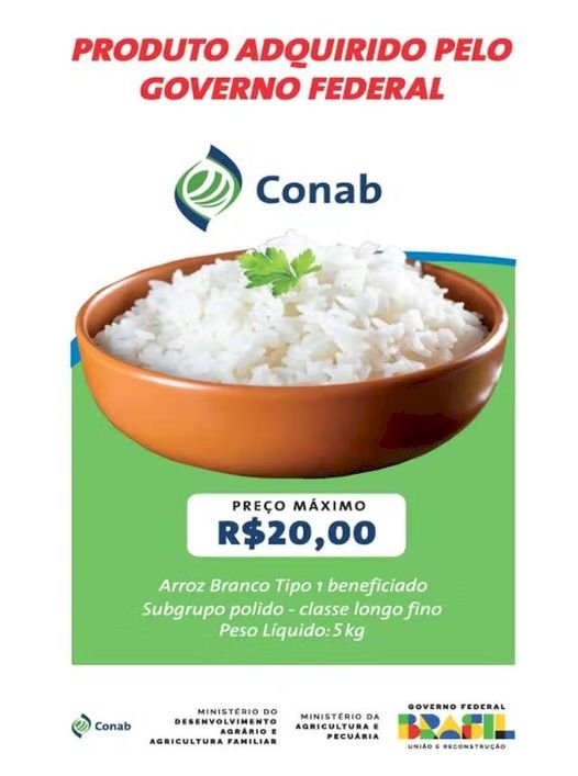 Governo divulga rótulo do arroz que será importado; pacote de 5 kg será vendido por R$ 20