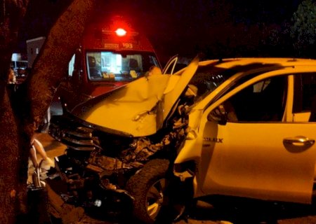 Ivinhema - Condutor perde controle da direção de caminhonete e colide em árvore