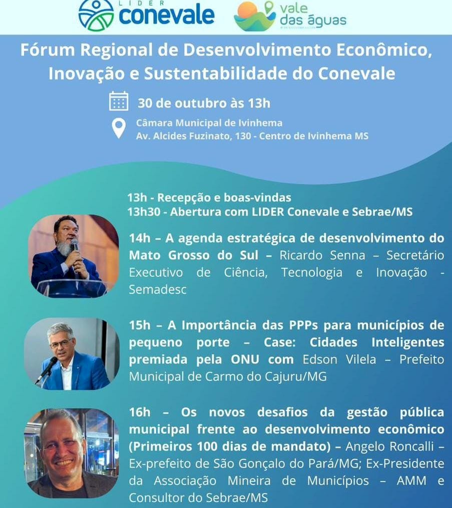 Ivinhema sedia o Fórum Regional de Desenvolvimento Econômico, Inovação e Sustentabilidade no dia 30 de outubro