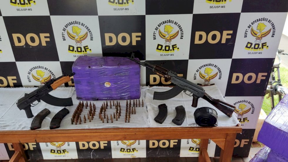 DOF apreende fuzis AK-47, munições e mais de 1,4 tonelada de droga