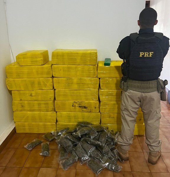PRF apreende 665 Kg de maconha e recupera veículo