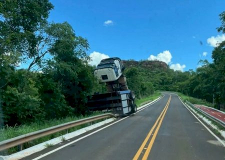 Caminhão boiadeiro tomba na MS-223 e deixa animais mortos