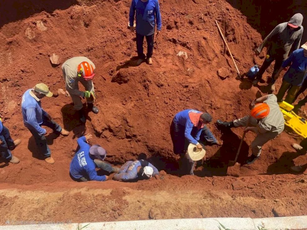 Trabalhadores são resgatados após soterramento em obra de esgoto