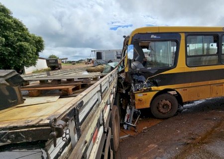 Ônibus escolar colide em caminhão que tentou atravessar rodovia