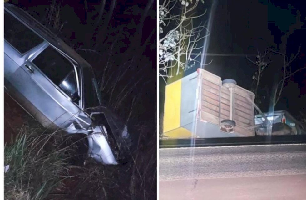 Carro aclopado com trailer saiu da pista na BR - 060