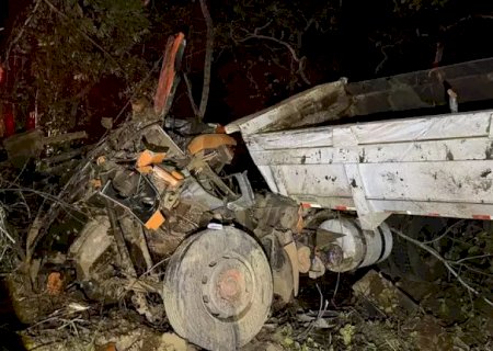 Caminhão fica destruído e motorista morre preso em ferragens
