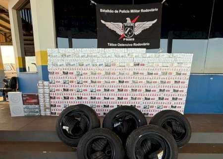 PMR apreende carga de cigarro,  pneus e eletrônicos após fuga na MS -164