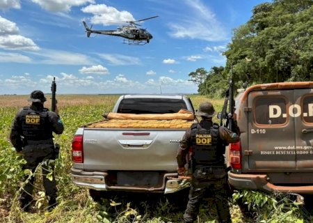 Com apoio de helicóptero, DOF apreende quase duas toneladas de maconha em caminhonete furtada