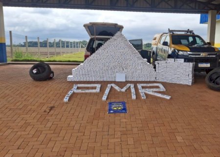 PMR apreendeu cigarros contrabandeados e pneus fiscalização na MS -162