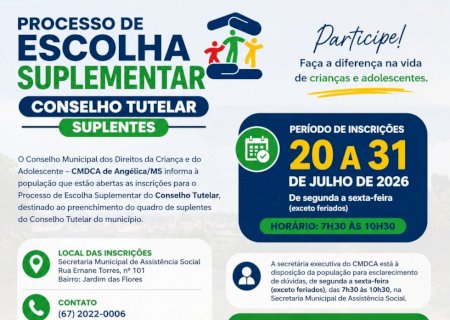 CMDCA de Angélica abre inscrições para Processo de Escolha Suplementar de suplentes do Conselho Tutelar