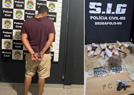Homem é preso com dezenas de peixes proibidos, arma e munições em MS